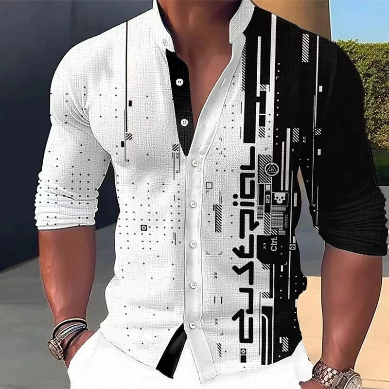 Camisa informal estampada de manga larga con cuello levantado.